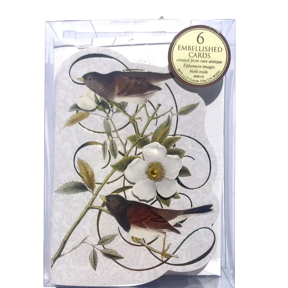 Punch Studio Swirly Bird Flower Die-Cut Embellished 3D Note Cards, 6 ct (66818)